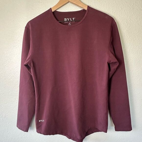 BYLT L/S Drop Cut Lux T-Shirt Stretch Long Sleeve Crew Neck Maroon Size Small - Picture 1 of 4
